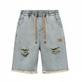 thumbnail image 7 of YSUEJPF Men's Ripped Denim Shorts Distressed Wide Leg Jean Shorts Summer Streetwear Elastic Waist Drawstring Jorts, 7 of 7