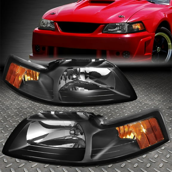 NUVISION for 99-04 Ford Mustang Black Housing Amber Corner Headlight Replacement Lamps
