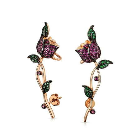 - Flower Red Rose Flower Helix Ear Pin Climber Crawler Cartilage Lobe Earrings For Women For Teen Rose Gold Plated Brass