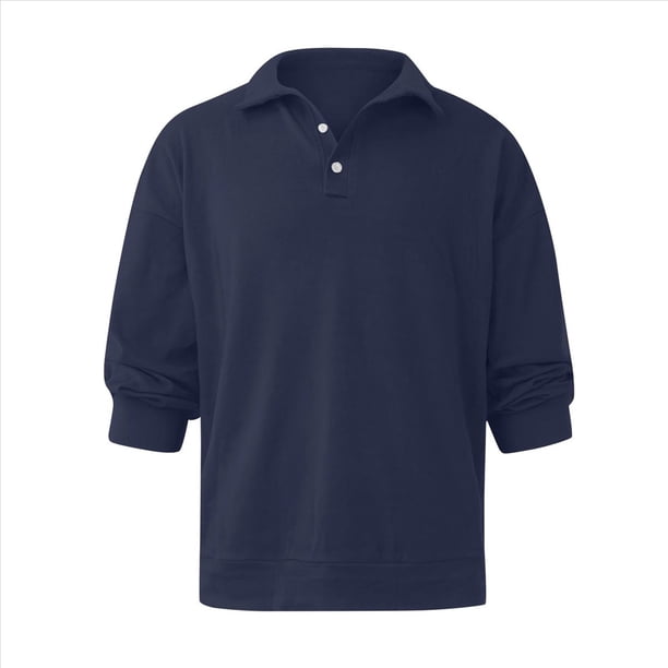 Camisas de Punto para Hombre, Camisas Casuales de Larga, Camisas Clásicas con Botones, Camisas de Golf Azul Marino XXL