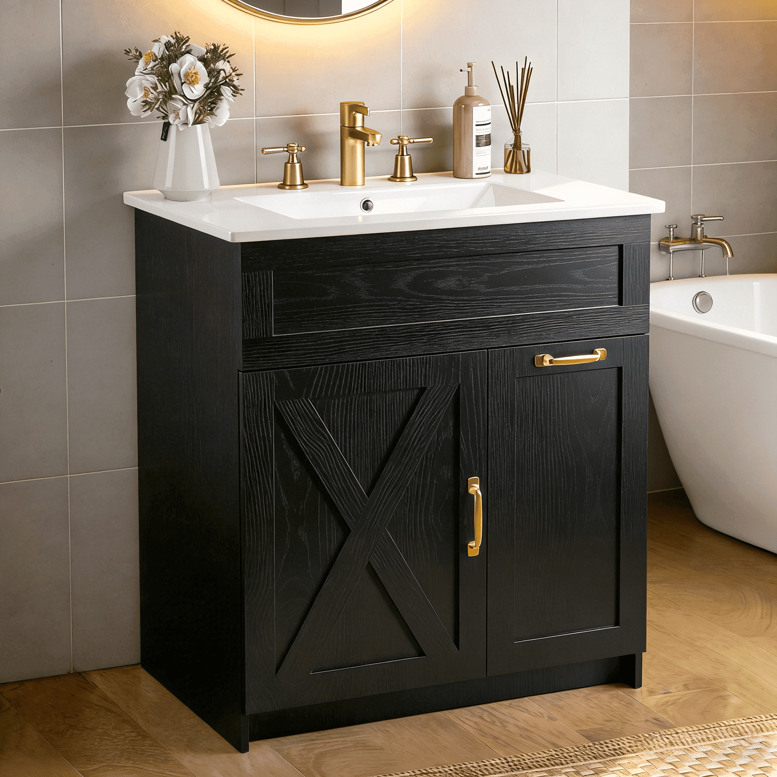 House Nation Collection　24CD⑤ Ktaxon, Bathroom Vanity Set, 24'' with Sink Ceramic Top, Washed
