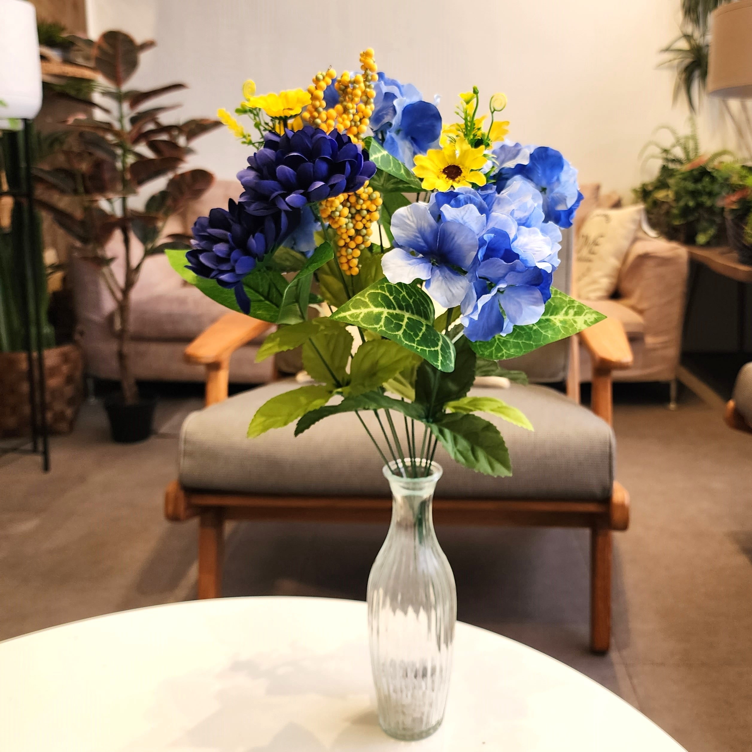 Mainstays Artificial Blue/Yellow Hydrangea 18 in Tall Summer Indoor Bush Decoration