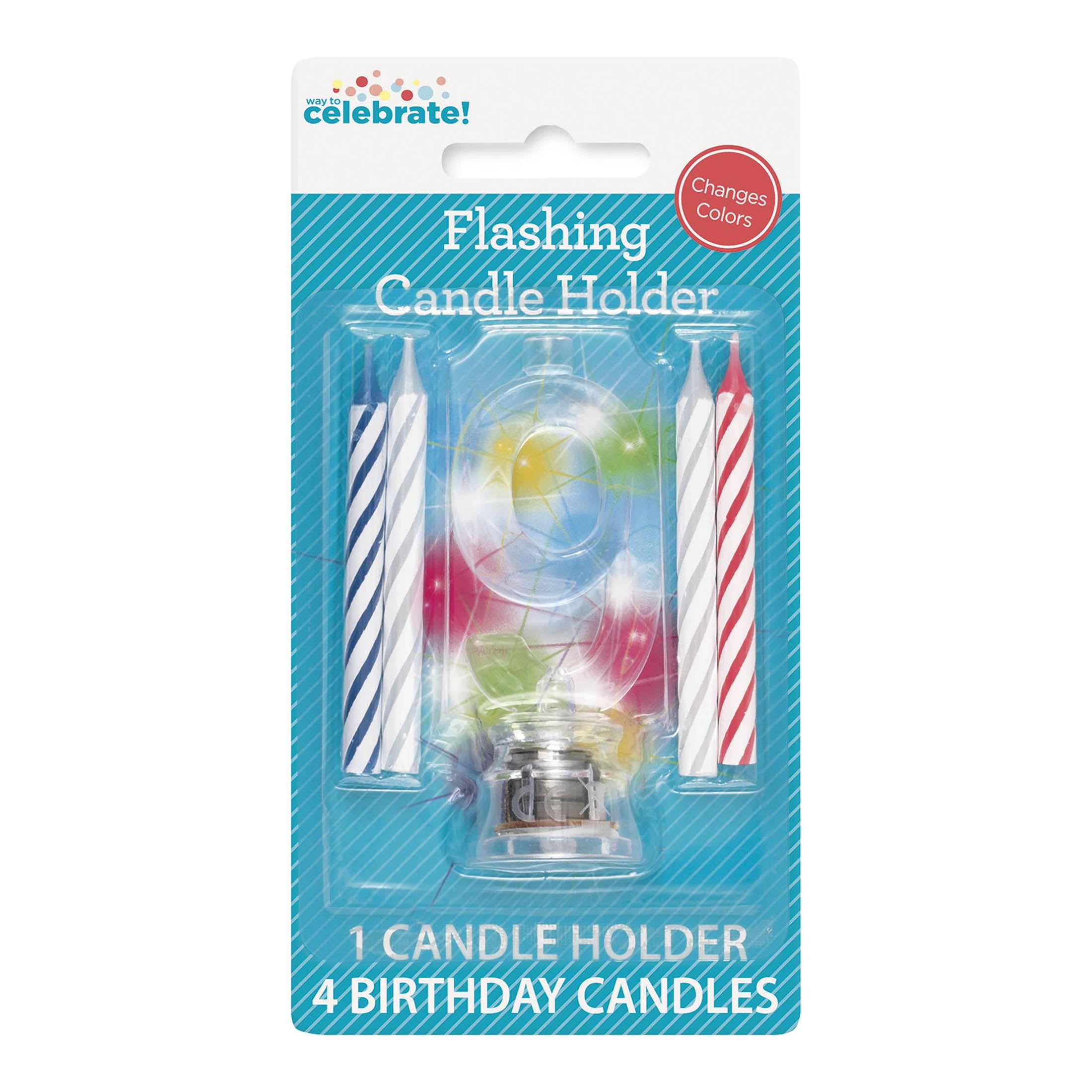 Multicolor Number 9 Flashing Birthday Candle Holder and Candles Set, 5 Pieces, by Way To Celebrate