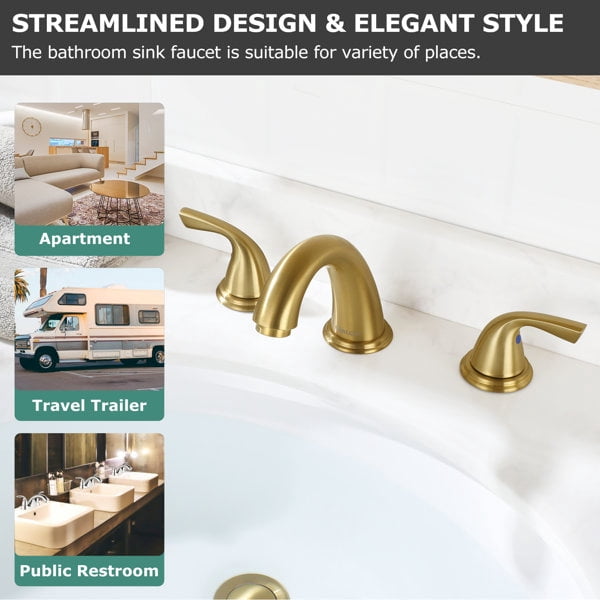 PARLOS 2-Handle Widespread Bathroom Sink Faucet, Brushed Gold
