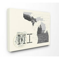 The Stupell Home Decor Michigan Black and White Photograph on Cream Paper Postcard Canvas Wall Art