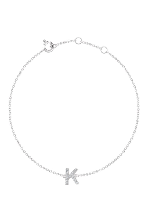 14K White Gold .05 CTW Diamond Initial "K" 6-7" Bracelet