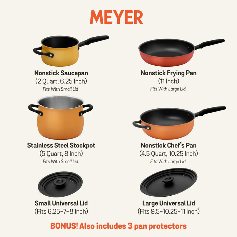 Meyer Accent Series Nonstick and Stainless Steel Pots and Pans/Cookware Essentials Set, 6 Piece, Spark Edition