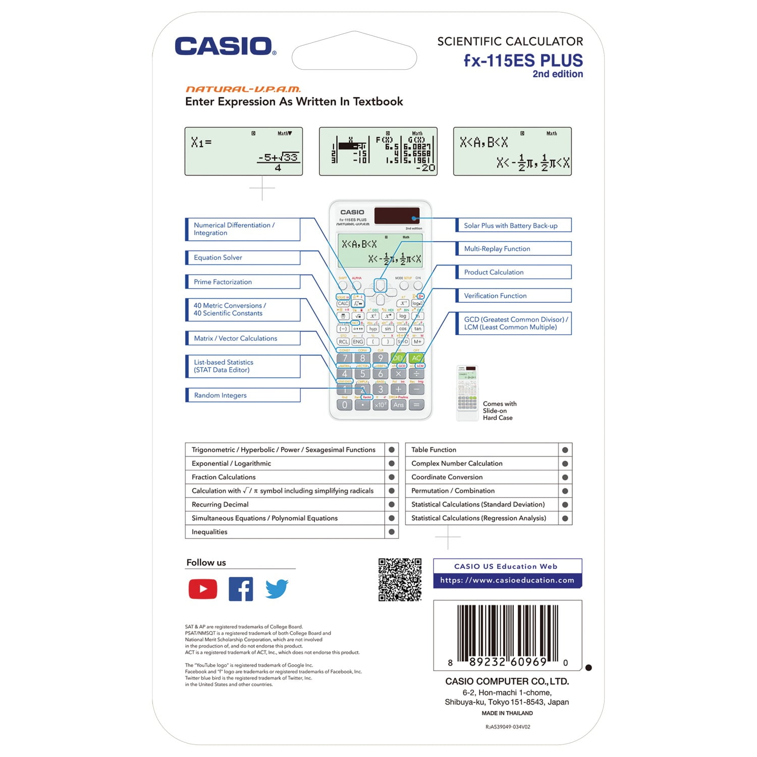 Casio fx-115ESPLS2 White Advanced Scientific Calculator with Natural Display 