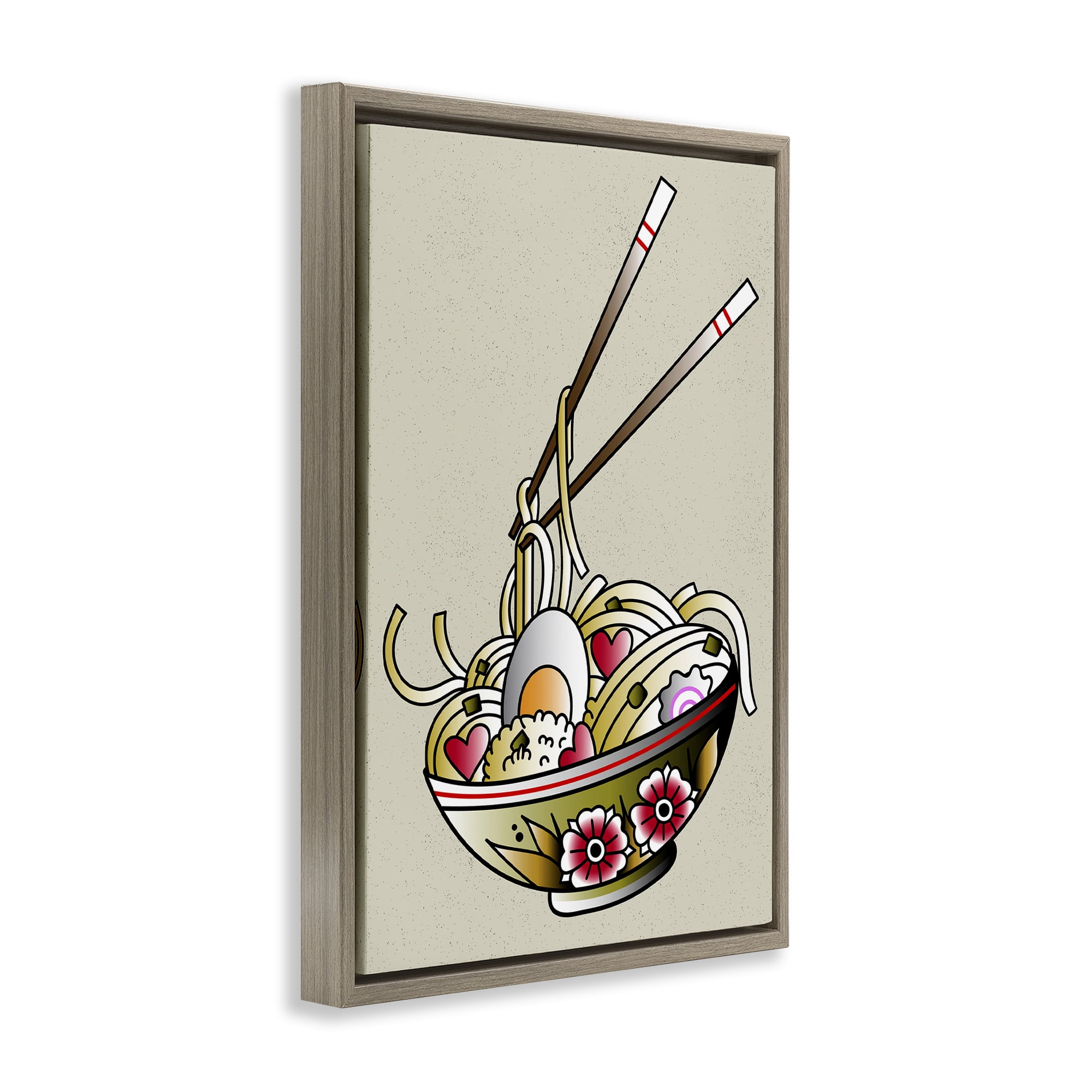 Stupell Industries Tattoo Style Ramen Bowl Food & Beverage Painting Brown Floater Framed Canvas Art Print Wall Art, 21 x 31