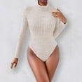 thumbnail image 2 of Gkeoshab Womens Tops High Neck Knit Jumpsuit for Women – Fashion Slim-Fit Long Sleeve One-Piece Beige L, 2 of 4