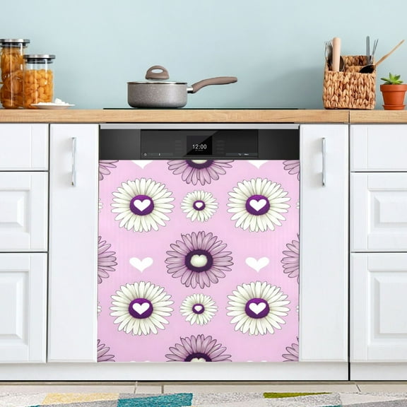 Chamomile Flower with Heart Dishwasher Magnet Cover Magnetic Fridge Door Cover Home Kitchen Decor 23"x 26"