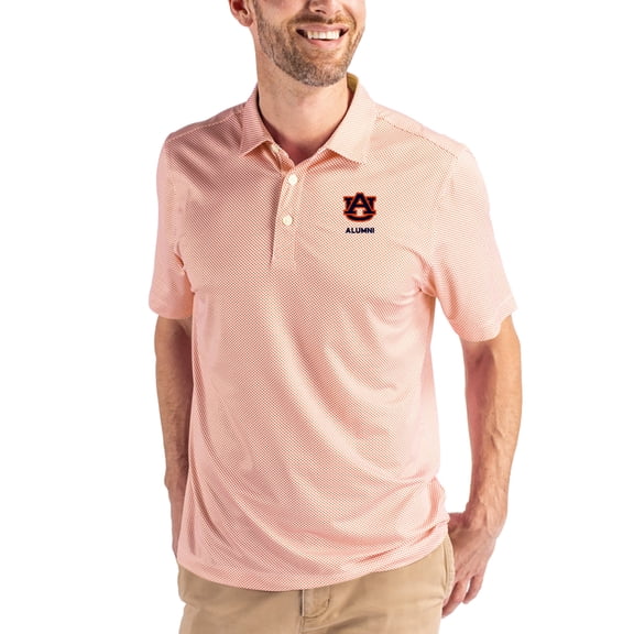 Men's Cutter & Buck White/Orange Auburn Tigers Alumni Pike Eco Symmetry Print Stretch Recycled Polo