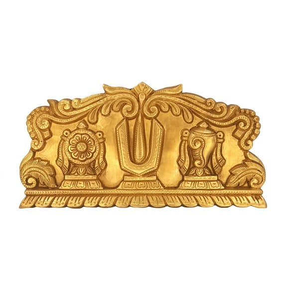 Brass World Brass Shankh Chakra Namah Wall Hanging Idol Showpiece Shri Tirupati Balaji Shankha Chakra Tilak namalu Door Hanging Padmanabha Swami, Lord Vishnu, Entrance Home Decor,