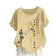 thumbnail image 2 of Blouses pour Femmes, Mode Féminine Imprimée Confortable Ample Manches Courtes Blouse Boutonnée Col Rond Décontracté, 2 of 4