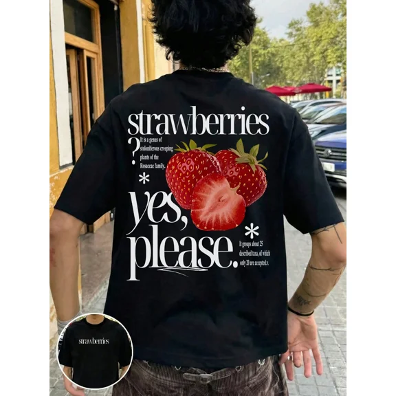 Men's Oversized Graphic Strawberry Botanical Print T-Shirt