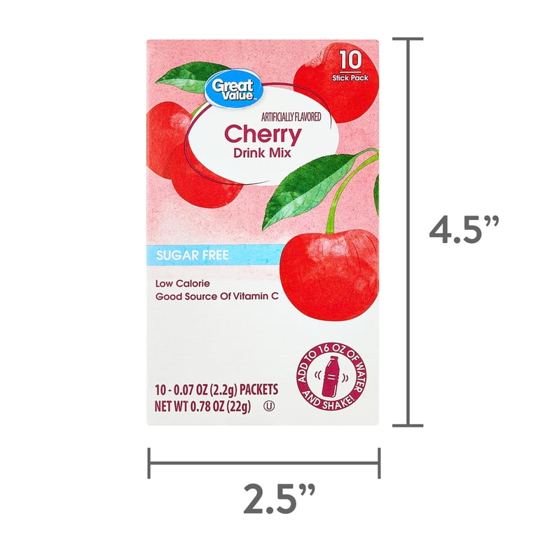 Great Value Cherry Drink Mix, 0.78 oz, 10 Pack, Fruity Water