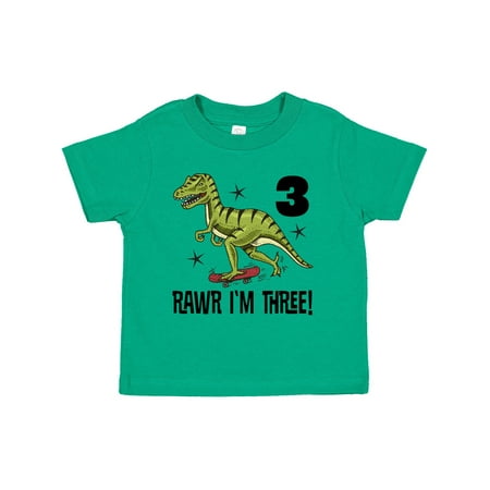 

Inktastic 3rd Birthday Dinosaur Skateboarding Gift Toddler Boy Girl T-Shirt