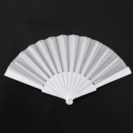 

Fan Plastic Fabric Hand Foldable Fan for Ladies Men White