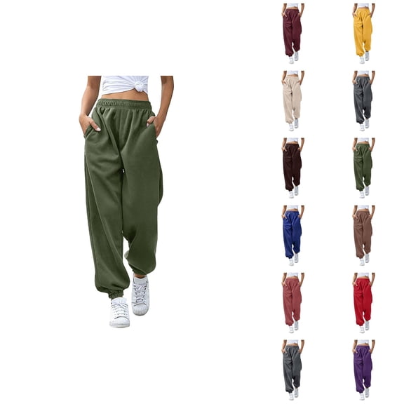 Women Joggers 2026 Trendy Elastic High Waist Breathable Relaxed Fit Sweat Pants Trousers with Pockets