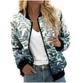 thumbnail image 2 of Women's Fall Casual Long Sleeve Floral Printed Baseball Jacket Lightweight Stand Collar Zip Up Bomber Jacket Tops 2023 Dressy Trendy, 2 of 4