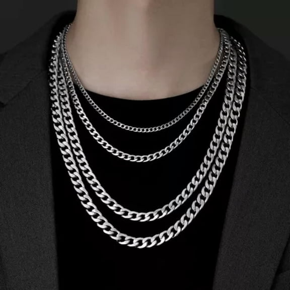 QQTDFG 6 Type Width Hip Hop Titanium Steel Cuban Chain Choker Necklace for Men 3.5-10mm-3.5mm 24"