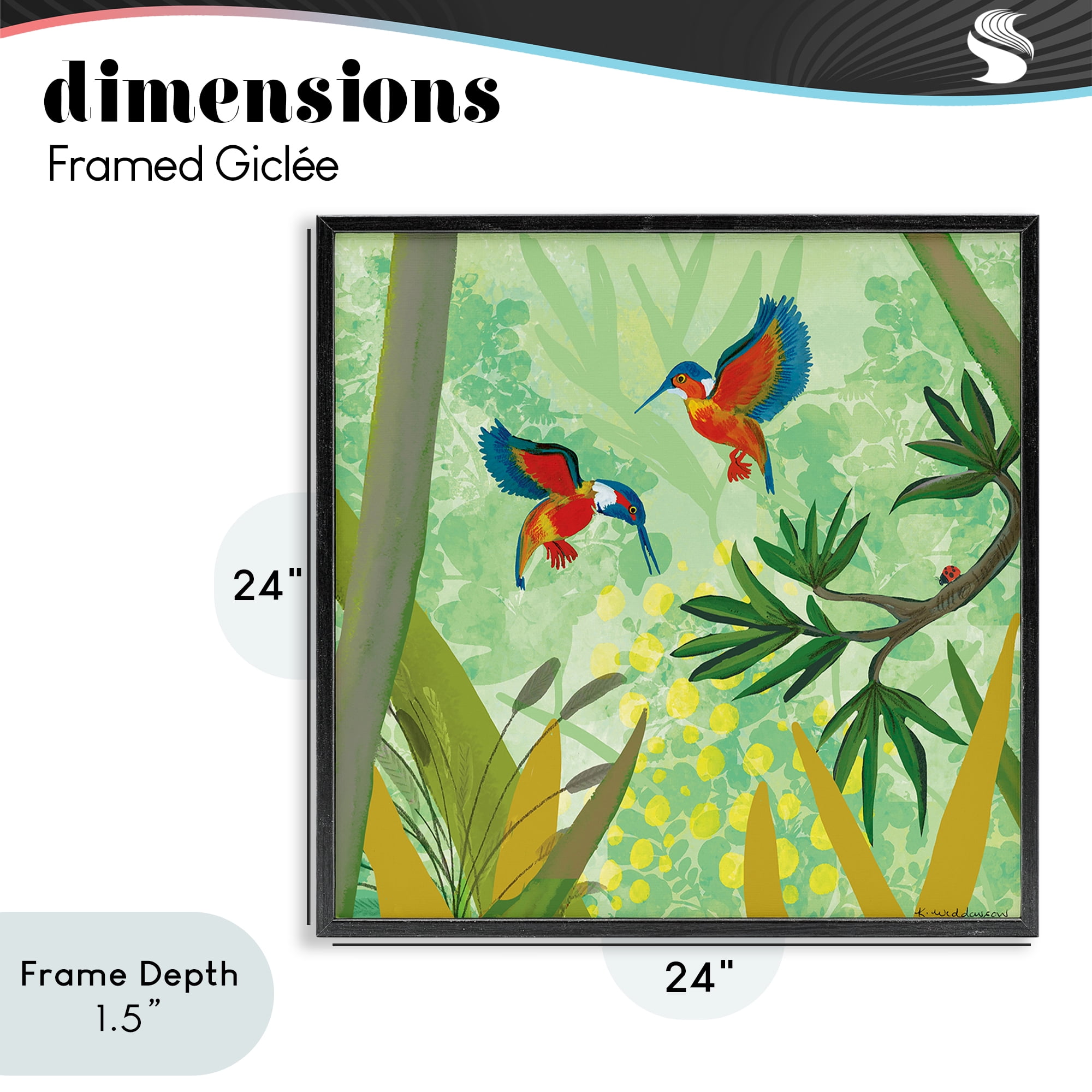 Stupell Industries Kingfishers in Jungle Branches Black Framed Giclee Art, design by Kay Widdowson