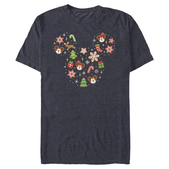 Disney Mickey & Minnie Head Gingerbread Christmas Holiday - Short Sleeve Blended T-Shirt for Adults - Customized-Navy Heather