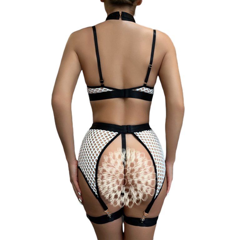 IMISSILLEB Women's Erotic Fishnet Hollowed Bra Briefs