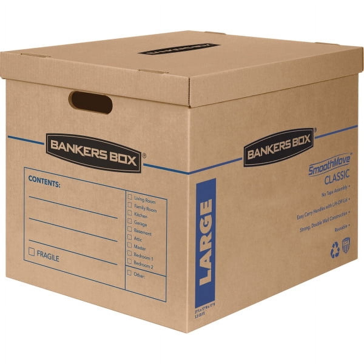 Bankers Smooth Move Classic Moving and Storage Boxes - Large, Brown Kraft/Blue (5/Carton) 7718201