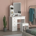 Ktaxon Vanity Set with Round Lighted Mirror, Makeup Dressing Table with ...