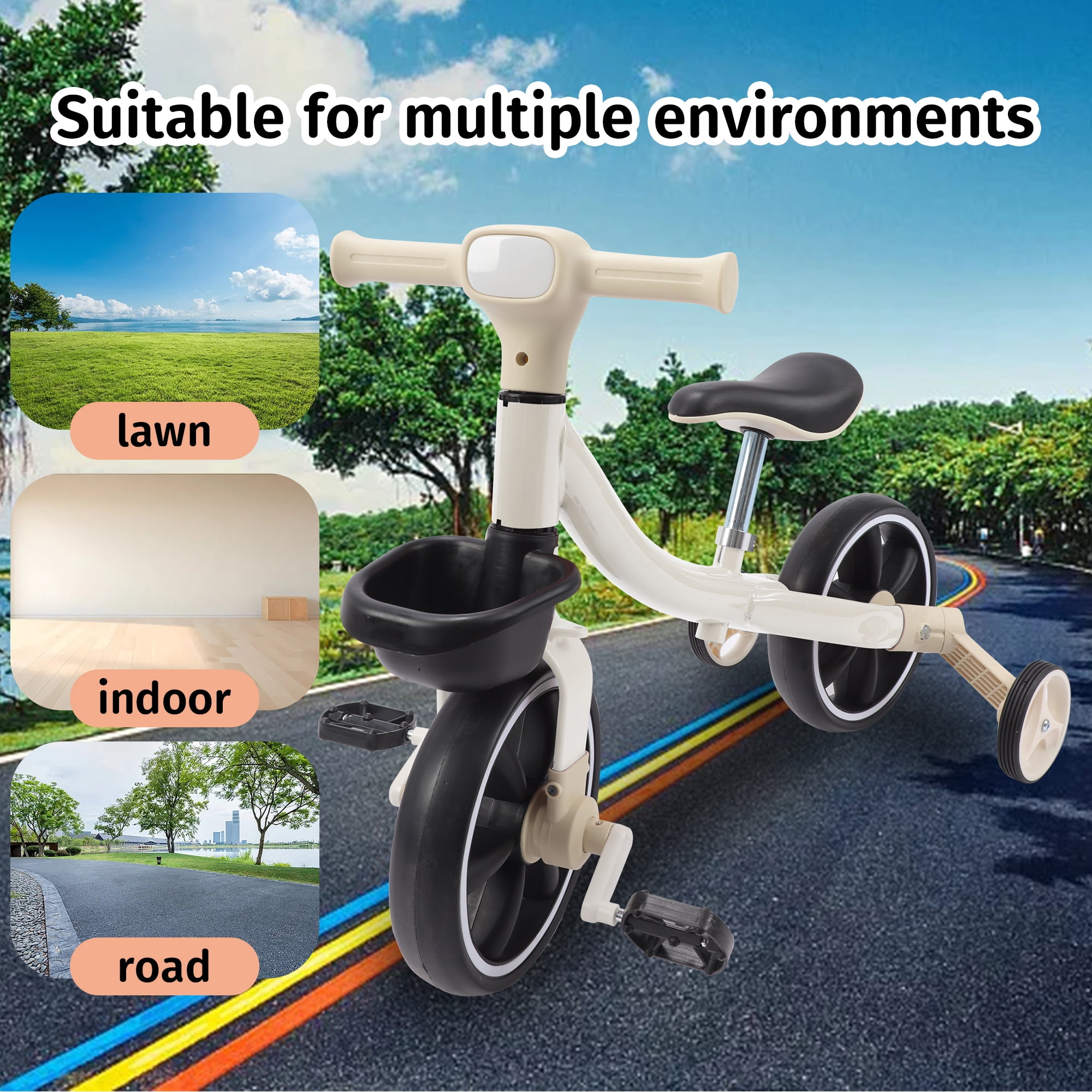 3-Wheel Trike Bicycle for Toddlers, Kids Pedal Tricycle Stroller with Basket, Folding Trike Bike
