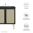 thumbnail image 3 of Pemberly Row 30" Wood & Rattan Bathroom Vanity with Adjustable Shelf in Black, 3 of 16