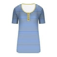 thumbnail image 4 of Women's Fashion 2024 Button up Neck Vintage Y2K Tops Dressy Casual Striped Color Block Short Sleeve Tunic Tops Loose Fit Flowy Round Neck Blouse Summer Clothes for Teen Girls Sky Blue T Shirts XL, 4 of 4
