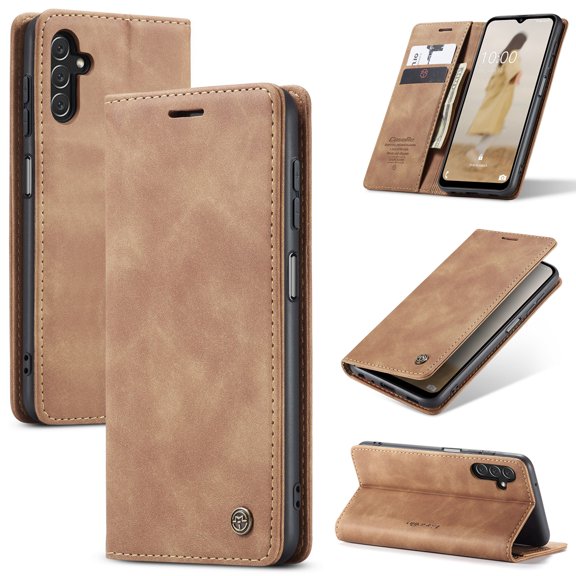 Jiahe Cover Wallet Case Compatible with Samsung Galaxy A13 5G,Flip Retro Leather Case with Card Holder Magnetic Shockproof Kickstand Cover,Brown