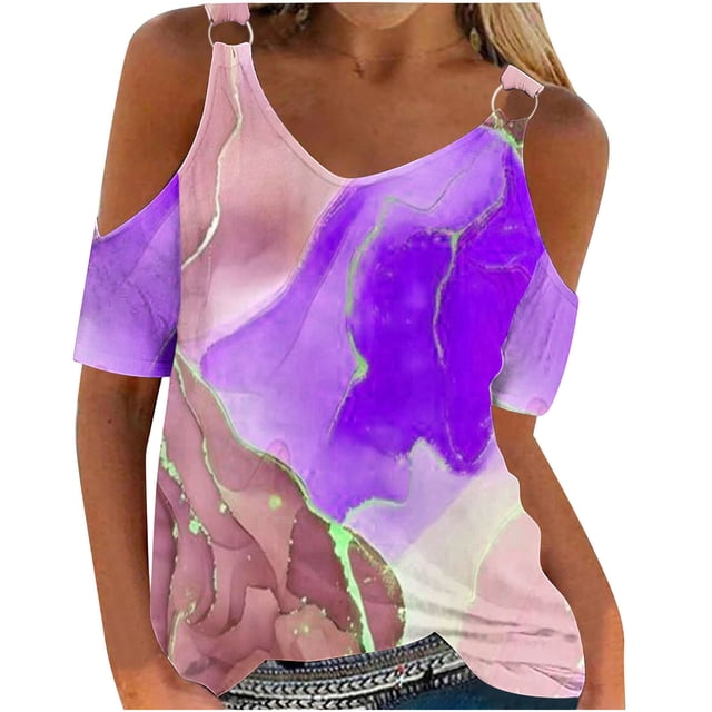 Blouses pour Femmes, Blouses Décontractées à Manches Courtes Imprimées et Col Rond
