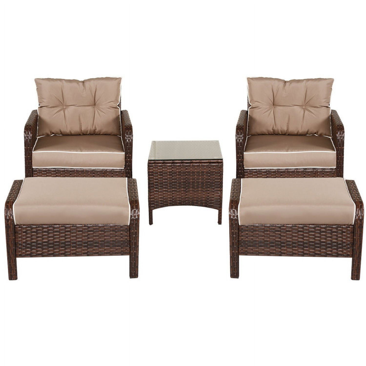 Aimee Lii 5 Pieces Patio Rattan Sofa Ottoman Furniture Set with Cushions, Outdoor Patio Furniture, Brown