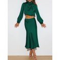 thumbnail image 3 of FOCUSNORM Femmes Printemps Automne Satin Tops Manches Longues Recadrées Hauts de Cou pour le Travail, Fête, 3 of 9