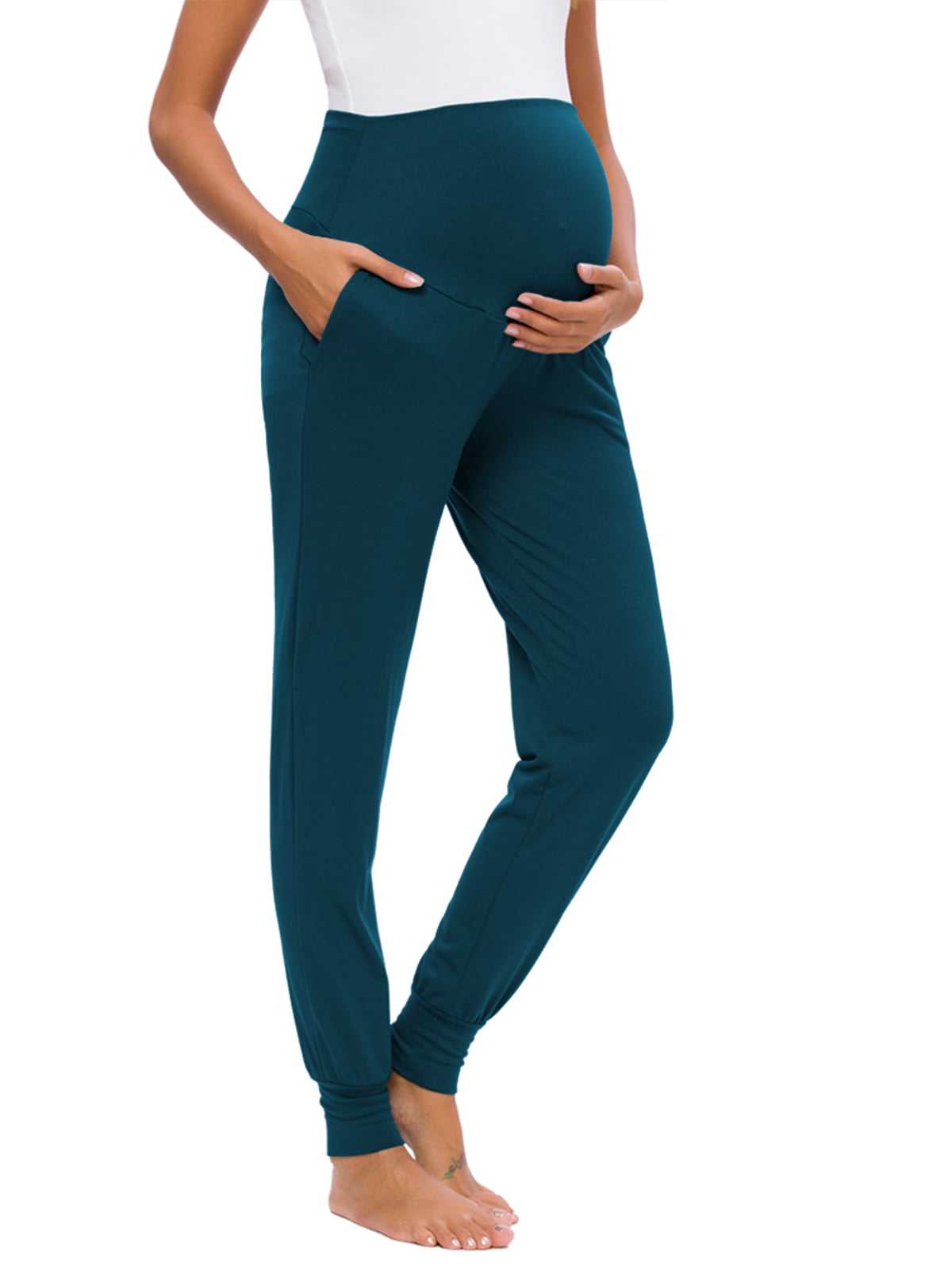Ecavus Maternity Pants Casual Loose Ankle Pants Comfy Stretchy Pregnancy Yoga Pants with Pockets 