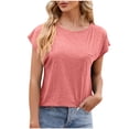 thumbnail image 2 of Fesfesfes Layering Shirts for Women's Summer Solid Lace V-neck Bubble Short Sleeve Solid T-shirt Top Womens Basic Tops S(US:4), 2 of 3