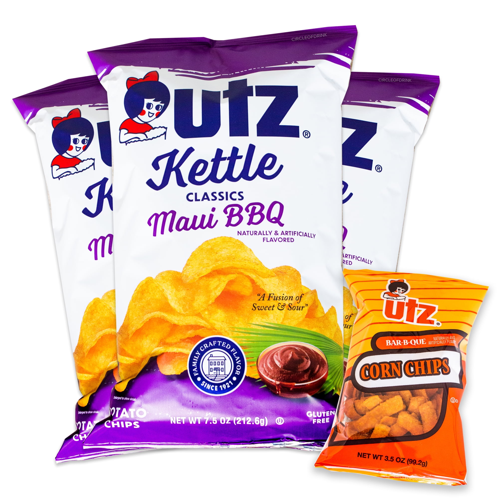 Utz Maui BBQ Kettle Chips (3. 7.5oz bags) Sweet and Sour Fusion Utz