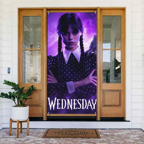 Wednesday Door Cover Decoration Addams Hanging Banner Backdrop Tapestry Outdoor Party Decor 72.8 x 35.4 Inch