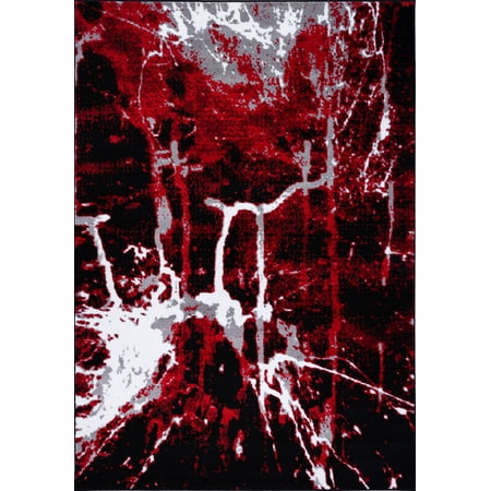 Black Red Rugs Ladole Rugs Anise Collection Soft Contemporary Abstract Area Rug Carpet in Red and Black, 4x6 (3'11