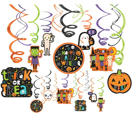 Amscan Halloween Friends Swirl Decorations, 30 Count, Include Colorful Plastic Swirls and Kid-Friendly Cardstock Cutouts