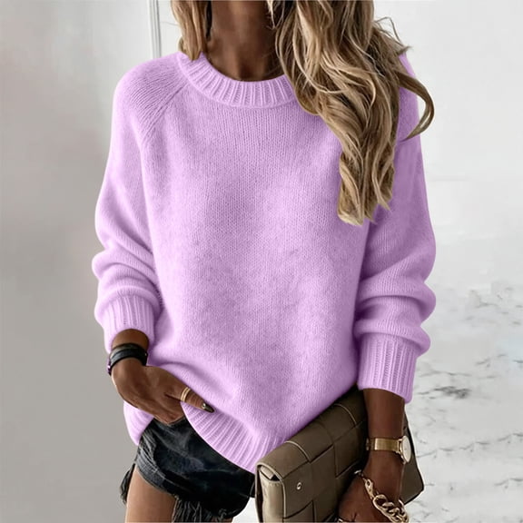 Women Crewneck Sweater Long Sleeve Oversized Knit Pullover Tops Loose Cozy Fall Winter Tees Blouses