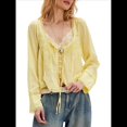 thumbnail image 1 of Blusa Holgada de Larga con Lazo Frontal para Mujer, con Ribete de Encaje y Botones, Cuello Cuadrado, Ropa para Salir, Estilo Y2K. Amarillo S, 1 of 8