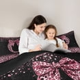 thumbnail image 4 of Erosebridal Cute Pink Leopard Print Queen Comforter Set for Girls, Bowknot Letter O Bedding Comforter Set, Black Reversible 3 Pieces, 1 Comforter and 2 Pillowcases, 4 of 6