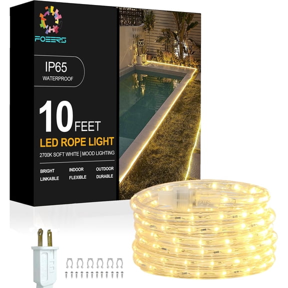 10FT Rope Lights Indoor,Connectable and Flexible LED Tube Lights,LED Outdoor for Garden,Patio,Porch,Backyard,Christmas Decoration(Warm White,2800K3000K)