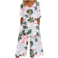 thumbnail image 3 of TaTaai Ladies Fashion Short Sleeve Floral Print Jumpsuit V-Neck Back Zipper Design with Side Pockets Comfortable Casual Long Jumpsuit for Daily Outdoor Spring Gift, 3 of 5