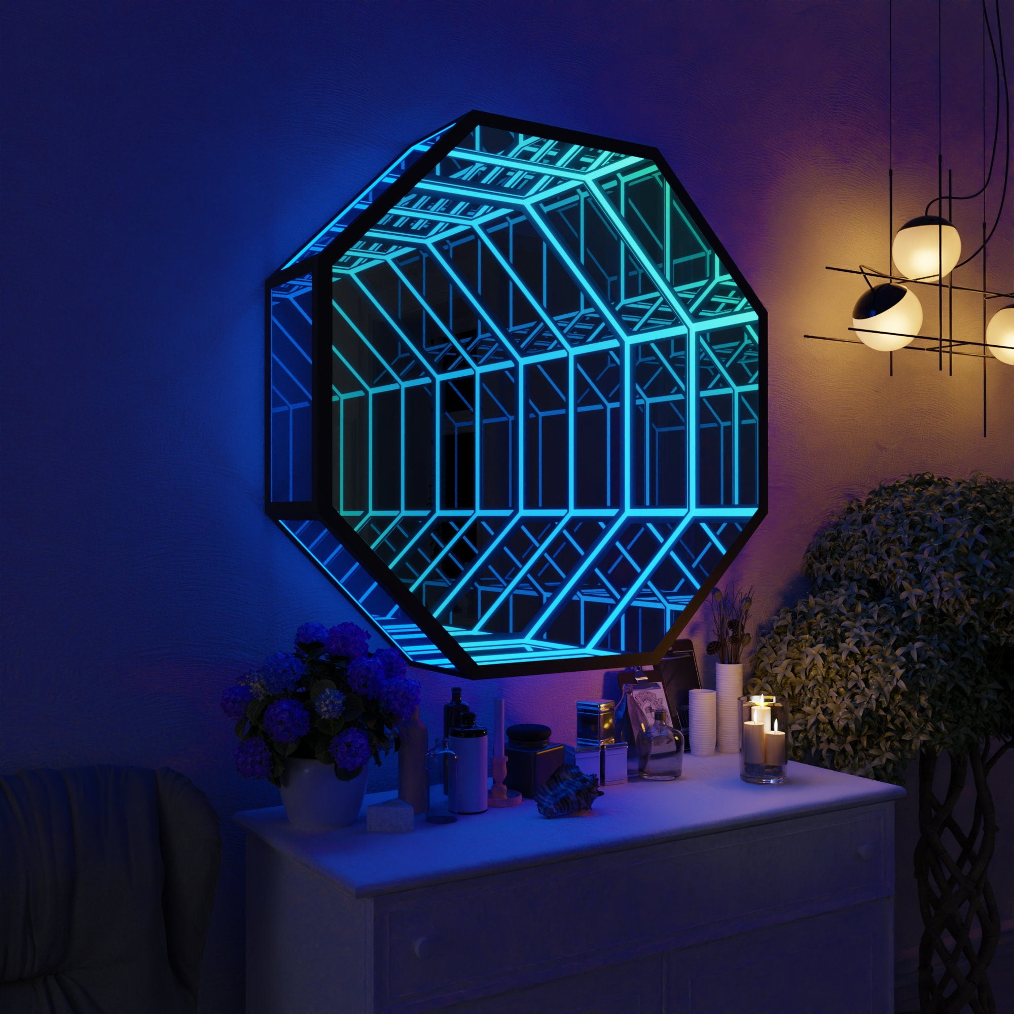 LED LIGHT MIRROR Infinity Square Mirrors For Wall Décor, Retro Wall Mirror