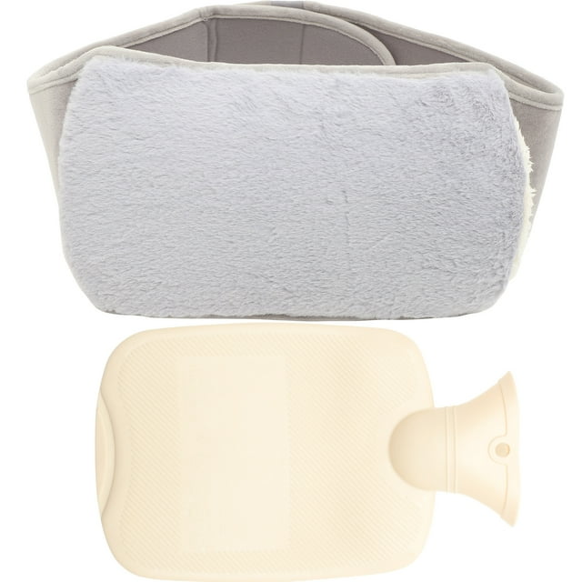 Shisuyan 1 Set Reliable Hot Water Bottle with Plush Heating Pad Indoor Use Light Grey